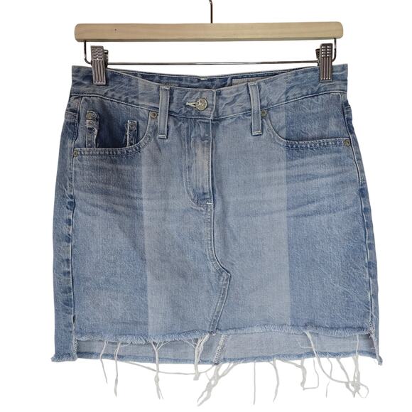 AG‎ Adriano Goldschmied Sandy Colorblock Denim Mini Skirt Raw Cut Off Hem 27 - Picture 1 of 5